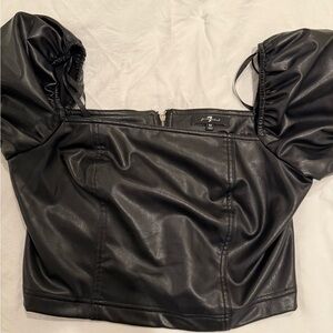For All 7 Mankind - Black Faux Leather Puff Sleeve Top